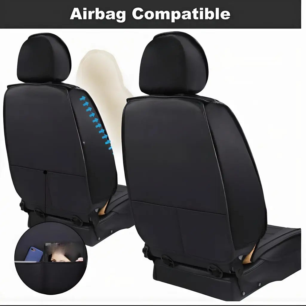 Car Seat Covers for Toyota Camry, Full Set for 5 Seats, Black PU Leather with Red Stitching, Water-Resistant Front and Rear