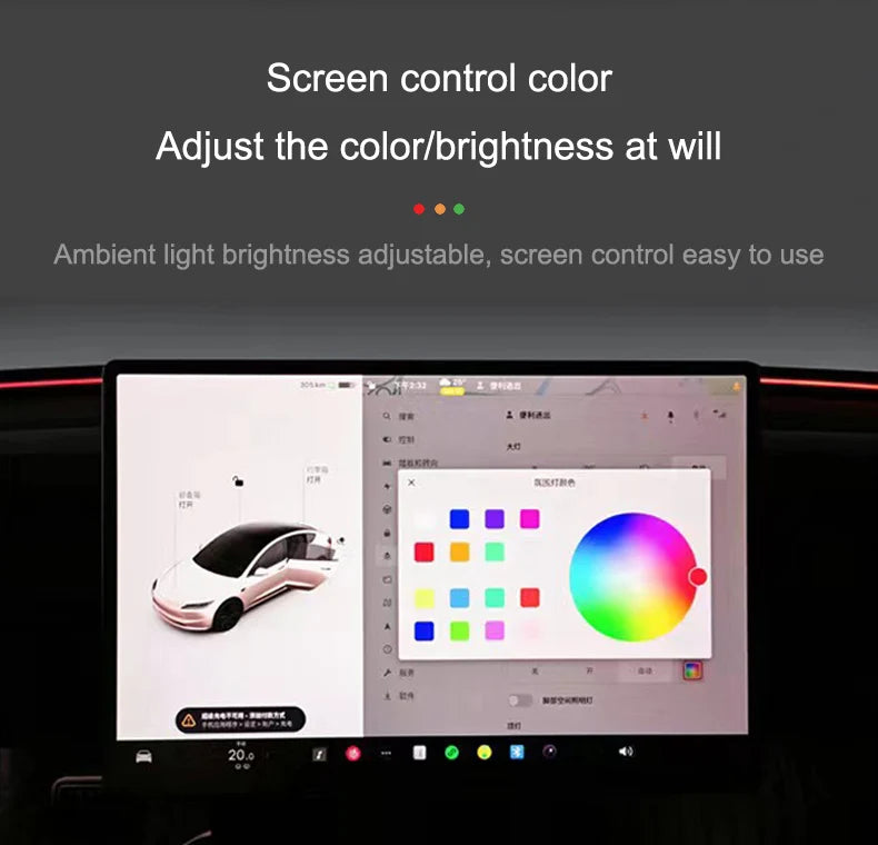 Seatback Ambient Light Kit for Tesla Model 3 Highland 2024 and Model Y Juniper, RGB LED Strips with Touchscreen Control, Plus Console and Dash Sets