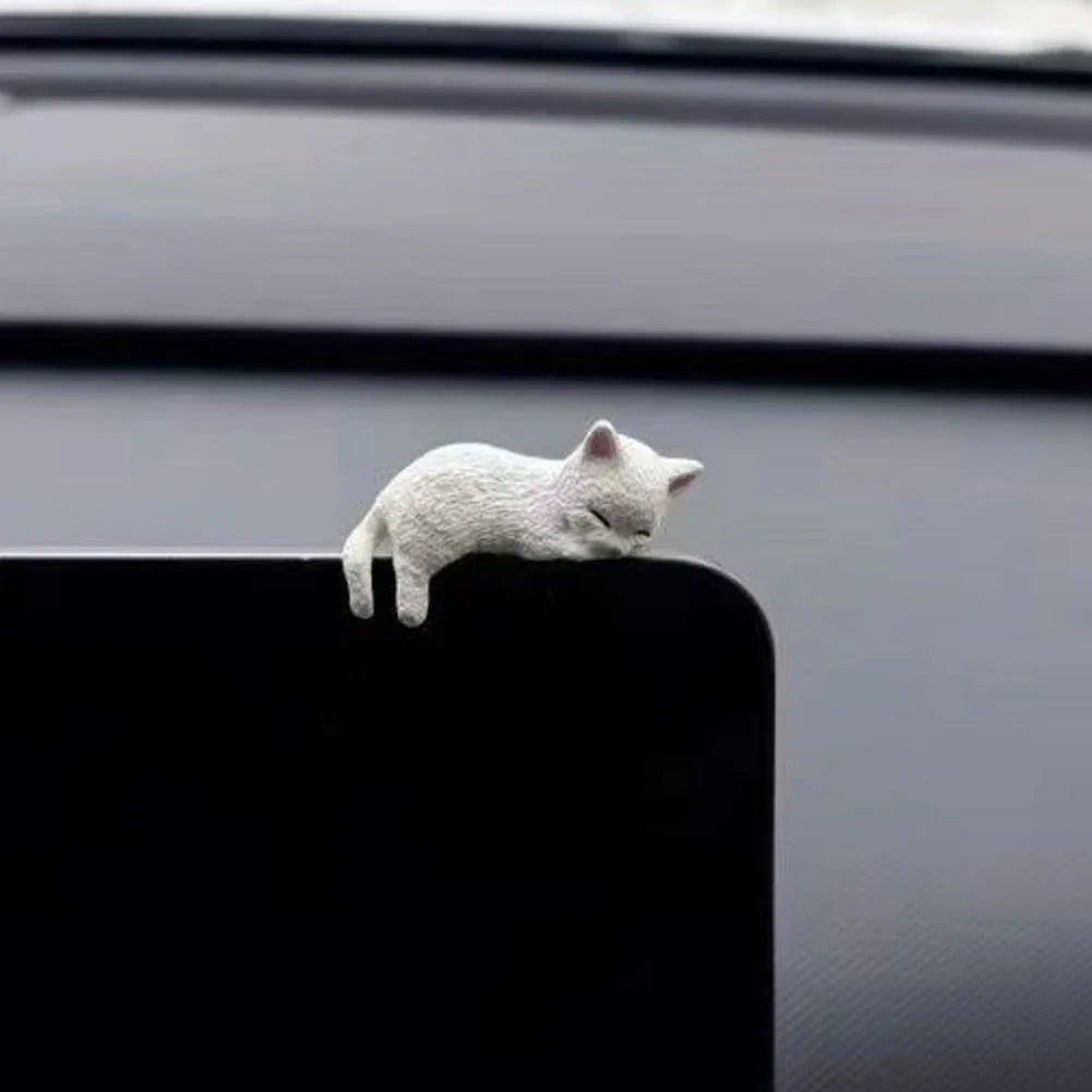 Sleeping Cat Dashboard Ornament, Cute Kitten Figurine for the Car Console, Screen Top or Desk, 4 Styles
