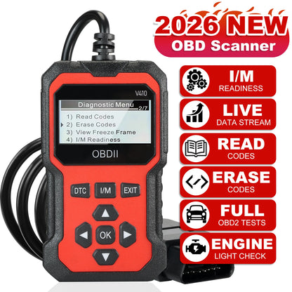 OBD2 scanner with I/M readiness, live data, read and erase codes
