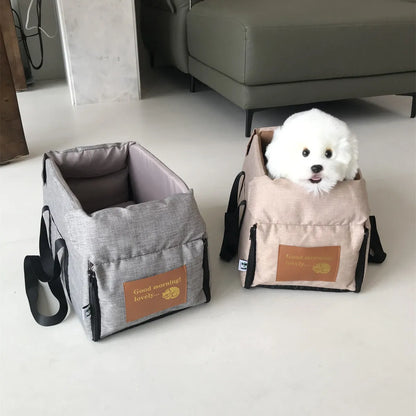 Center Console Pet Booster Seat for Small Dogs and Cats, Portable Carrier Bag with Waterproof Oxford Cloth, Small or Large, Gray or Khaki
