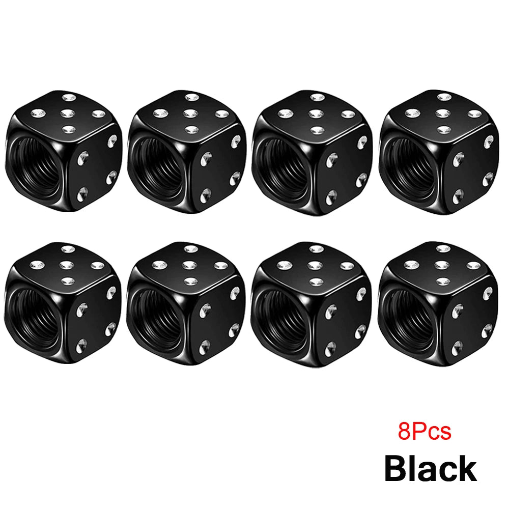 Dice Tire Valve Stem Caps, Dustproof Valve Covers for Cars, Trucks, Motorcycles and Bikes, 4 or 8 Pack, 11 Colors