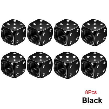 Dice Tire Valve Stem Caps, Dustproof Valve Covers for Cars, Trucks, Motorcycles and Bikes, 4 or 8 Pack, 11 Colors