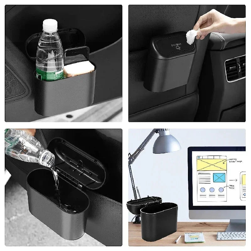 Mini Car Trash Can with Lid and Garbage Bags, Leak-Proof Small Bin for Door Pockets, Consoles and Desks, 4 Colors
