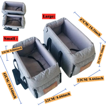 Center Console Pet Booster Seat for Small Dogs and Cats, Portable Carrier Bag with Waterproof Oxford Cloth, Small or Large, Gray or Khaki