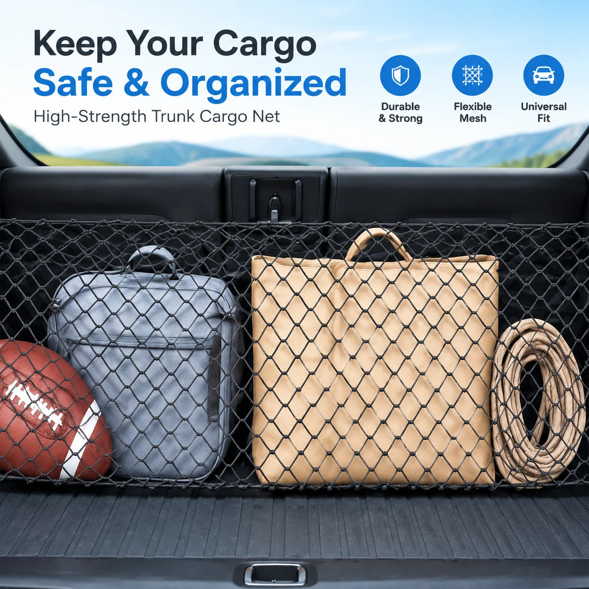 Trunk Cargo Net for Toyota RAV4 2019-2025, Single or Double Layer Elastic Nylon Mesh with Buckles for Trunk Anchor Points