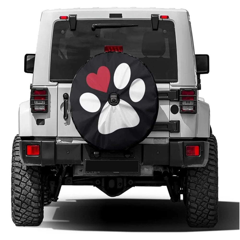 Spare Tire Cover for Jeep Wrangler with Backup Camera Hole, 4x4 Off-Road Paw PU Leather, 15 to 18 in, Plain Black or 19 Prints