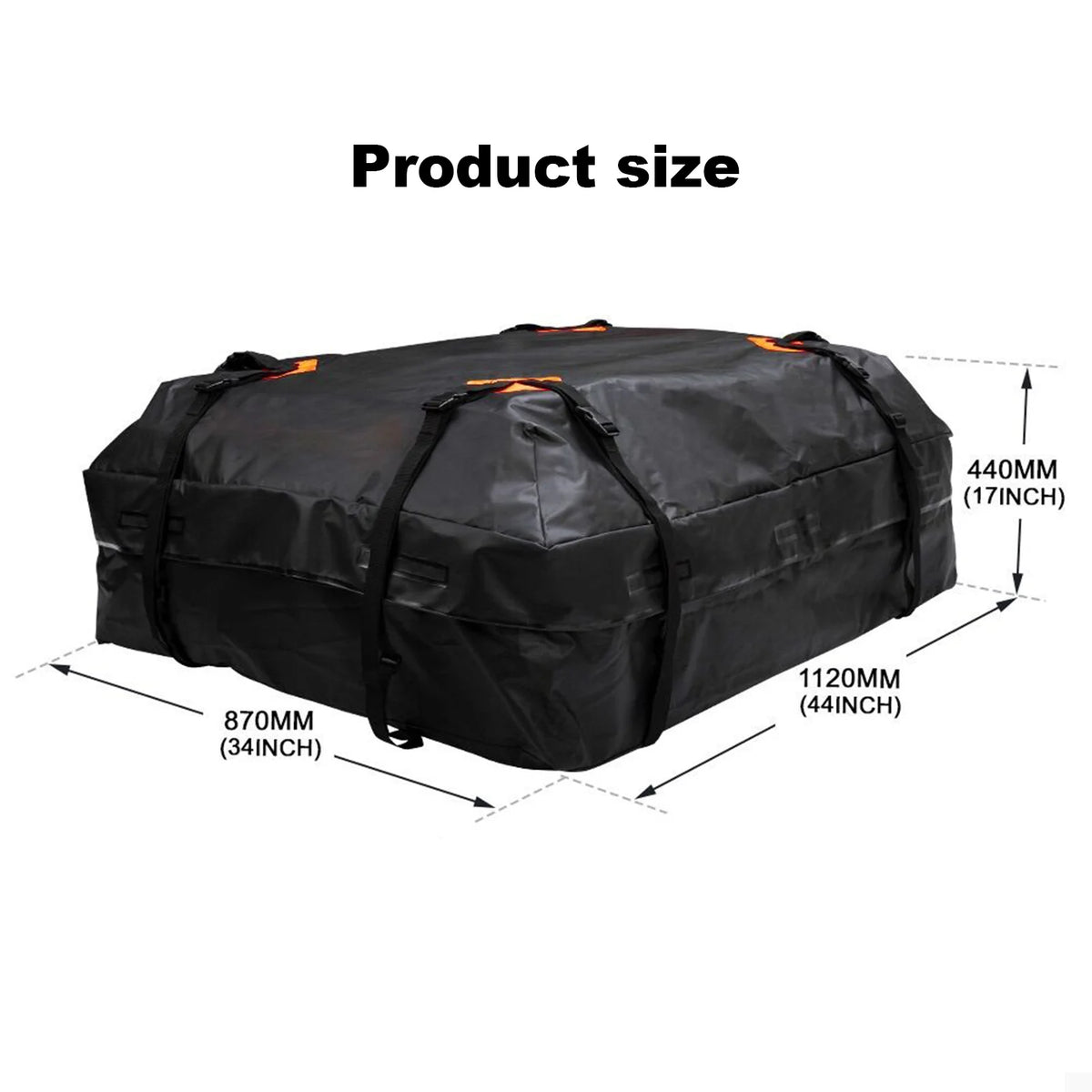 Waterproof Rooftop Cargo Bag, 425L Soft Roof Carrier for Cars and SUVs, 8 Buckle Straps, Foldable, Black