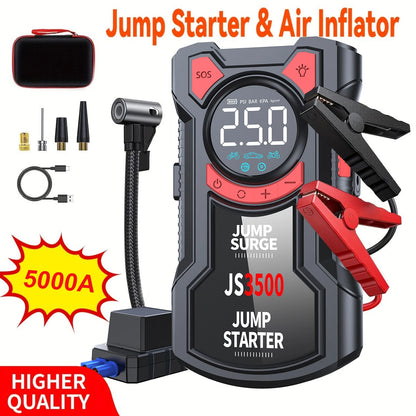5-in-1 Portable Car Jump Starter with 150 PSI Air Compressor, Power Bank and LED Light for 12V Vehicles, 10000 or 12000mAh