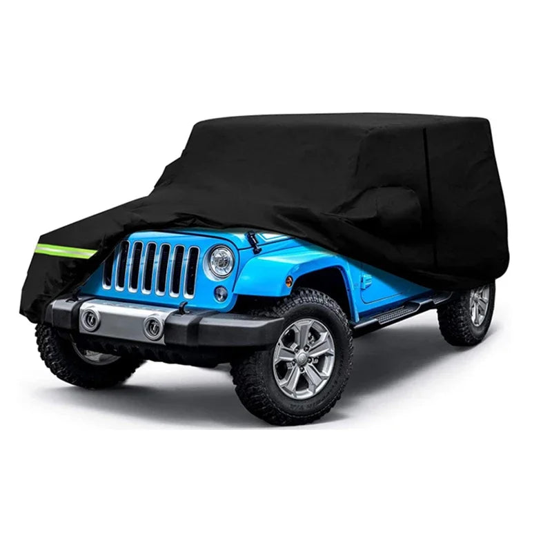 Full Car Cover for Jeep Wrangler JL 2018-2019, JK, TJ, YJ and CJ, Silver or Black 190T Polyester, Choose 2-Door or 4-Door Size