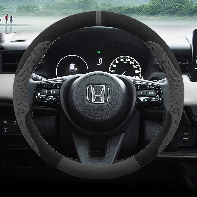 Steering Wheel Cover for Honda Civic, CR-V, Accord, Pilot and Passport, Two-Tone Suede, 15 in (37-38 cm), O or D Shape, 9 Colors