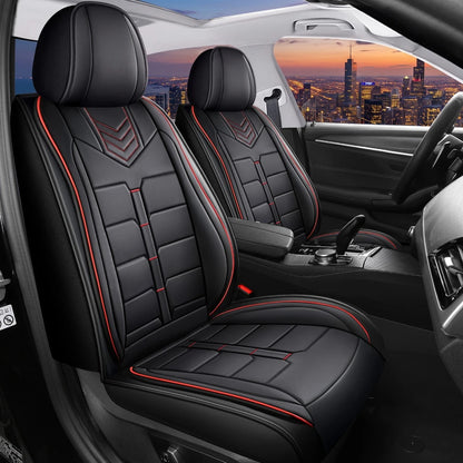 Car Seat Covers for Toyota Camry, Full Set for 5 Seats, Black PU Leather with Red Stitching, Water-Resistant Front and Rear