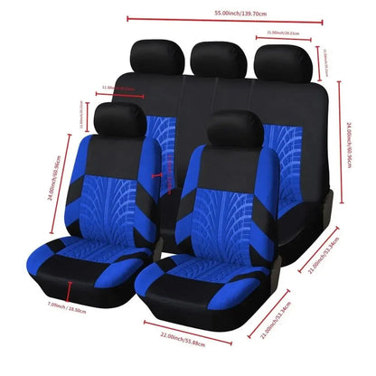 Blue seat cover set with dimensions