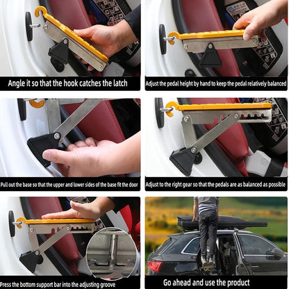 Car Door Latch Step Board for Roof Access, Foldable Aluminum Alloy Foot Pedal Hooks onto U-Shaped Door Latch, 3 Styles