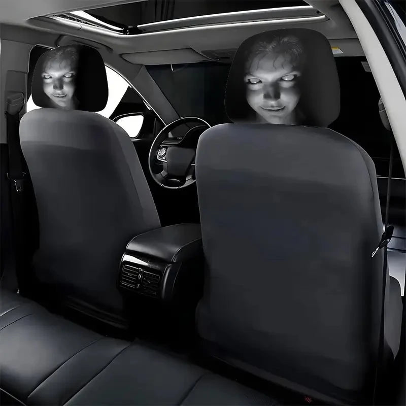 Halloween Horror Face Car Headrest Covers, Set of 2 Universal Elastic Printed Seat Headrest Sleeves for Dust Protection