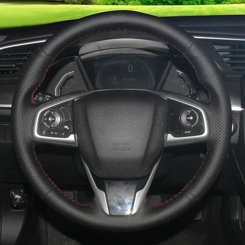 Steering Wheel Cover for Honda Civic (11th Gen), Hand-Sewn Suede and Leather Wrap with Needle and Thread, 5 Styles