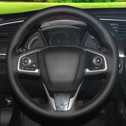 Steering Wheel Cover for Honda Civic (11th Gen), Hand-Sewn Suede and Leather Wrap with Needle and Thread, 5 Styles