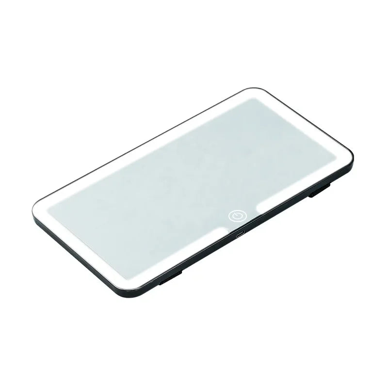 Car Sun Visor Vanity Mirror with LED Lights, Touch Control and Adjustable Brightness, Rechargeable, Elastic Strap Mount, White