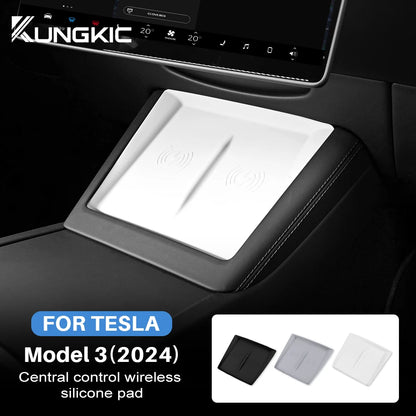 Silicone Charging Pad Mat for Tesla Model 3 Highland 2024-2026 and Model Y Juniper 2025-2026, 9.1 x 7.1 in Non-Slip Mat, 3 Colors
