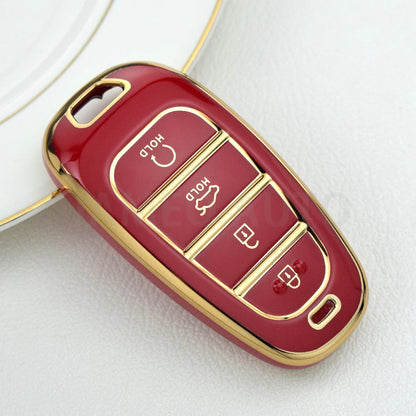 Key Fob Cover for Hyundai 4-Button Keys, Two-Tone TPU Case for Tucson (NX4), Santa Fe and Nexo, 8 Colors with Gold or Silver