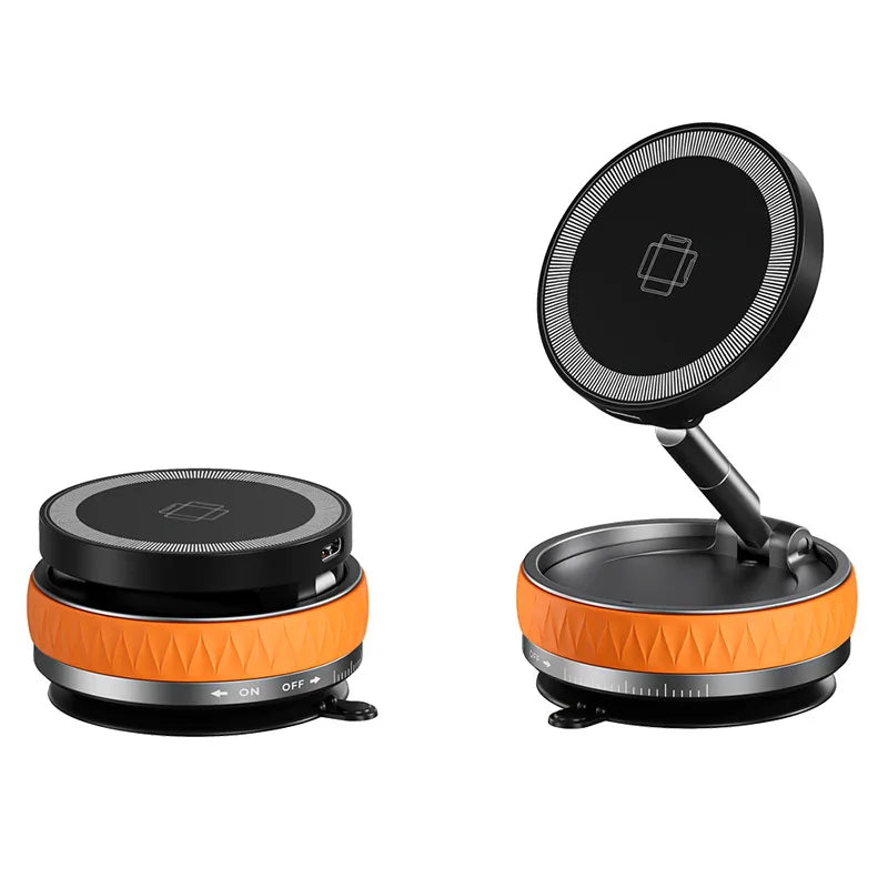 Magnetic Wireless Car Charger with Vacuum Suction Base, 15W Phone Mount with 360 Degree Rotation and RGB Light, 7 Models