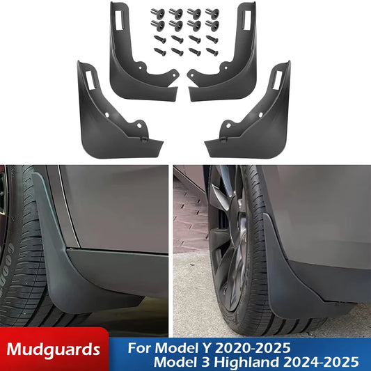Matte Black ABS Mud Flaps for Tesla Model Y 2020-2024, Model Y Juniper and Model 3 Highland, Set of 4 with Screws, No Drilling