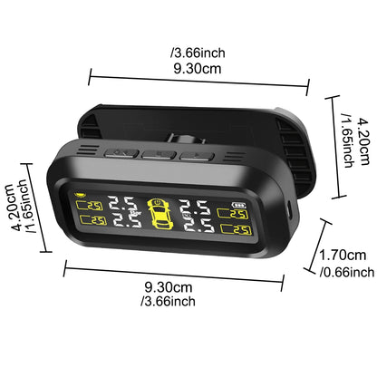 Solar Tire Pressure Monitoring System, Wireless TPMS with 4 External Sensors, Real-Time Pressure and Temperature, PSI or Bar, 15 Styles