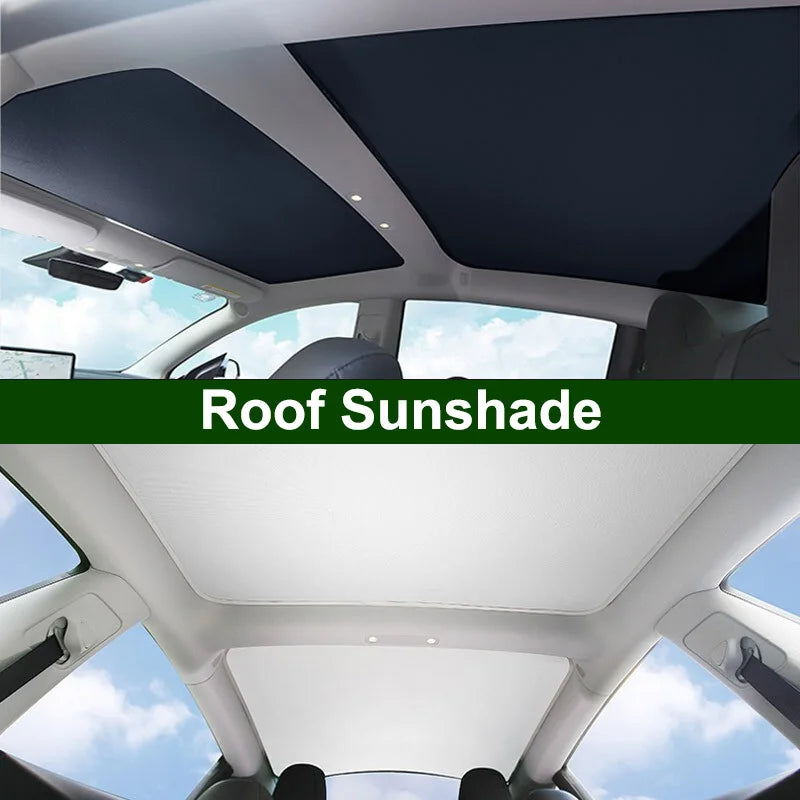 Glass Roof Sunshade for Tesla Model Y Juniper and Model 3 Highland, 2-Piece Ice-Cooling Shade with Clips and Storage Bag, Black or Gray