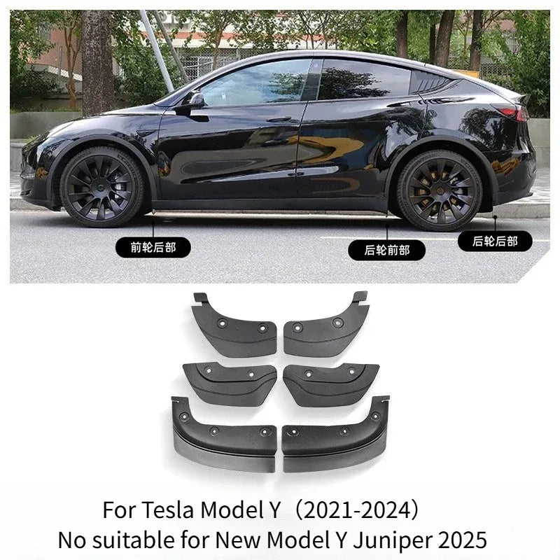 Hidden-Style TPE Mud Flaps for Tesla Model 3, Model 3 Highland, Model Y and Model Y Juniper 2025, 6-Piece or 4-Piece Set