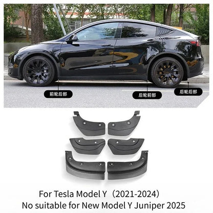 Hidden-Style TPE Mud Flaps for Tesla Model 3, Model 3 Highland, Model Y and Model Y Juniper 2025, 6-Piece or 4-Piece Set