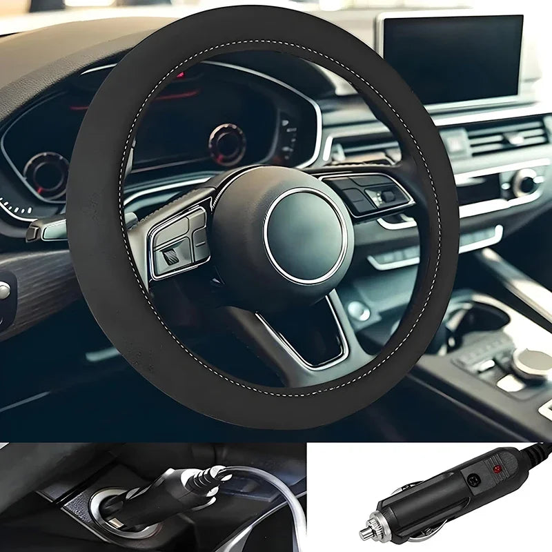 Heated Steering Wheel Cover for 14.5 to 15 Inch Wheels, 12V Plush Steering Wheel Warmer with Cigarette Lighter Plug, 1, 3, 5 or 10 Pack