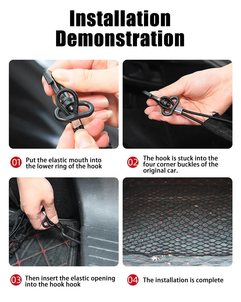 Black Cargo Net for Toyota RAV4 2019-2023 (XA50), Polypropylene Trunk Net with Elastic Cord and 4 Adjustable Hooks, 3 Sizes