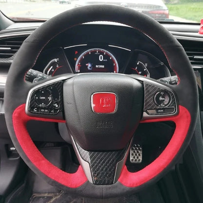 Steering Wheel Cover for Honda Civic (11th Gen), Hand-Sewn Suede and Leather Wrap with Needle and Thread, 5 Styles