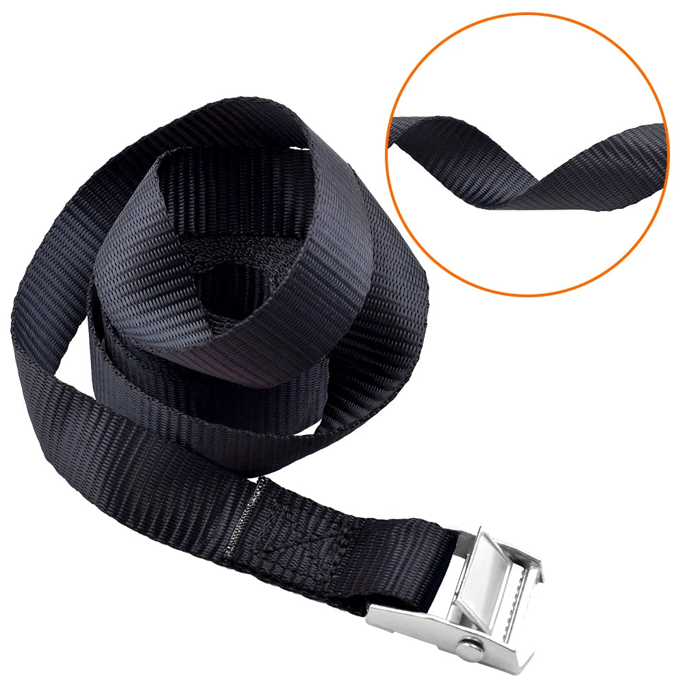 Black lashing strap with metal cam buckle