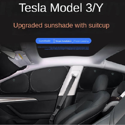 Sun Shades for Tesla Model 3 and Model Y 2021-2026 (Highland, Juniper), Side Window Shades with Suction Cups, Windshield and Full Sets