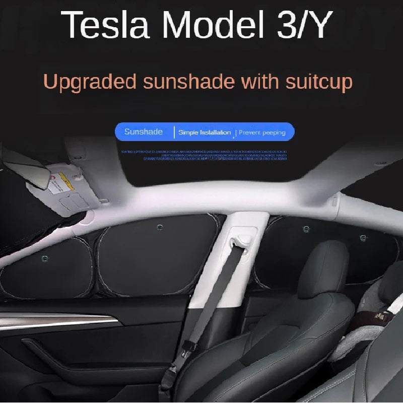 Privacy Window Shade Set for Tesla Model 3 and Model Y 2021-2026, Suction Cup Side Shades, Front and Rear Windshield Shades, 1 to 8 Pieces