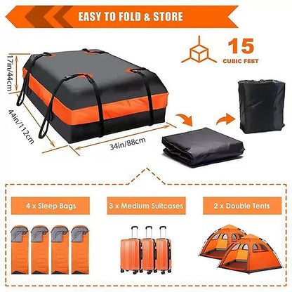Waterproof Car Roof Bag, 44 x 35 x 17 in Oxford Cloth Rooftop Cargo Carrier for Cars, SUVs, Vans and Trucks, Black