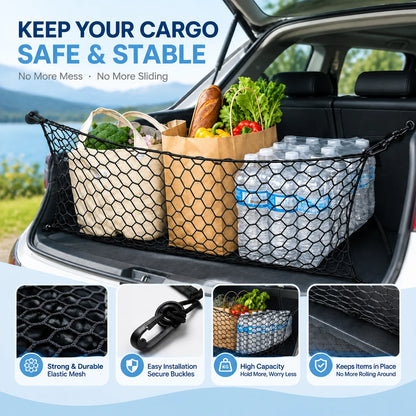 Trunk Cargo Net for Toyota RAV4 2019-2025, Single or Double Layer Elastic Nylon Mesh with Buckles for Trunk Anchor Points