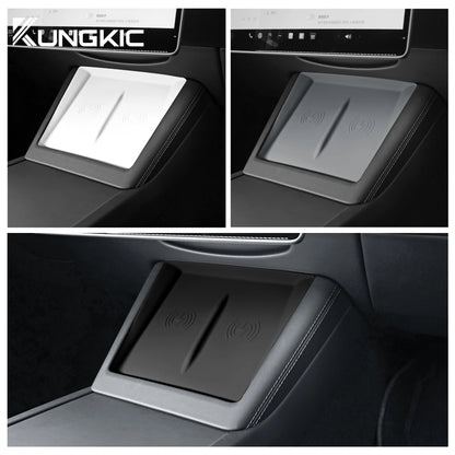 Silicone Charging Pad Mat for Tesla Model 3 Highland 2024-2026 and Model Y Juniper 2025-2026, 9.1 x 7.1 in Non-Slip Mat, 3 Colors
