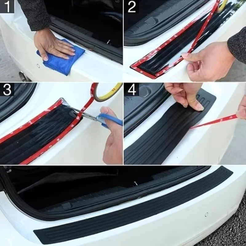 Universal Rear Bumper Guard Strip, Black PVC Rubber Trunk Sill Protector with Double-Sided Adhesive, 35 or 41 Inch Long