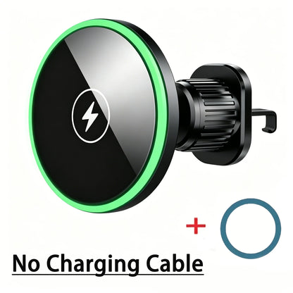 Magnetic Wireless Car Charger and Vent Mount with LED Light Ring, Fast Charging for iPhone 12 and Newer, With or Without Cable