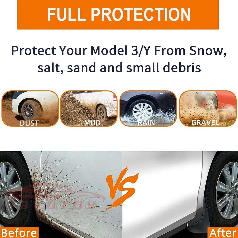 Soft TPE Mud Flaps for Tesla Model Y Juniper 2025+, Model 3 Highland 2024+ and Model Y L 6-Seat, No-Drill Splash Guards