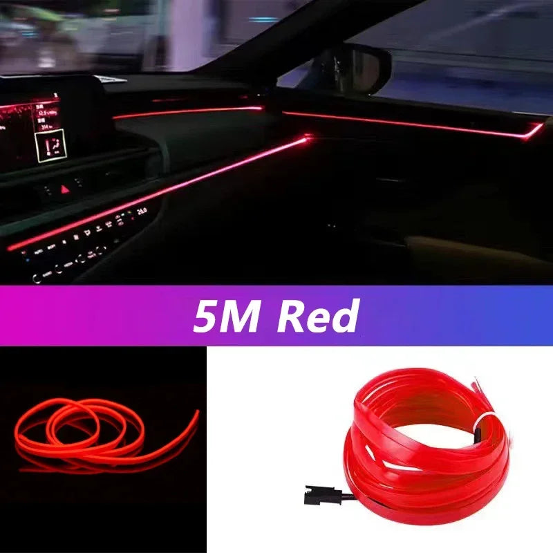 5 m (16.5 ft) EL Wire Car Interior Ambient Light, Flexible Neon Trim Strip with USB or 12V Socket Driver, 10 Colors