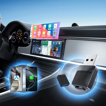 Mini Wireless CarPlay and Android Auto Adapter, 2-in-1 USB-A Dongle for Cars with Factory Wired CarPlay or Android Auto