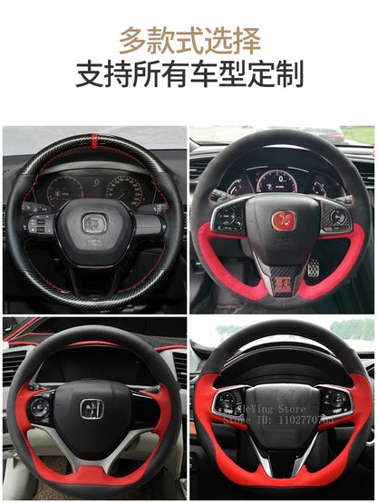 Steering Wheel Cover for Honda Civic (11th Gen), Hand-Sewn Suede and Leather Wrap with Needle and Thread, 5 Styles