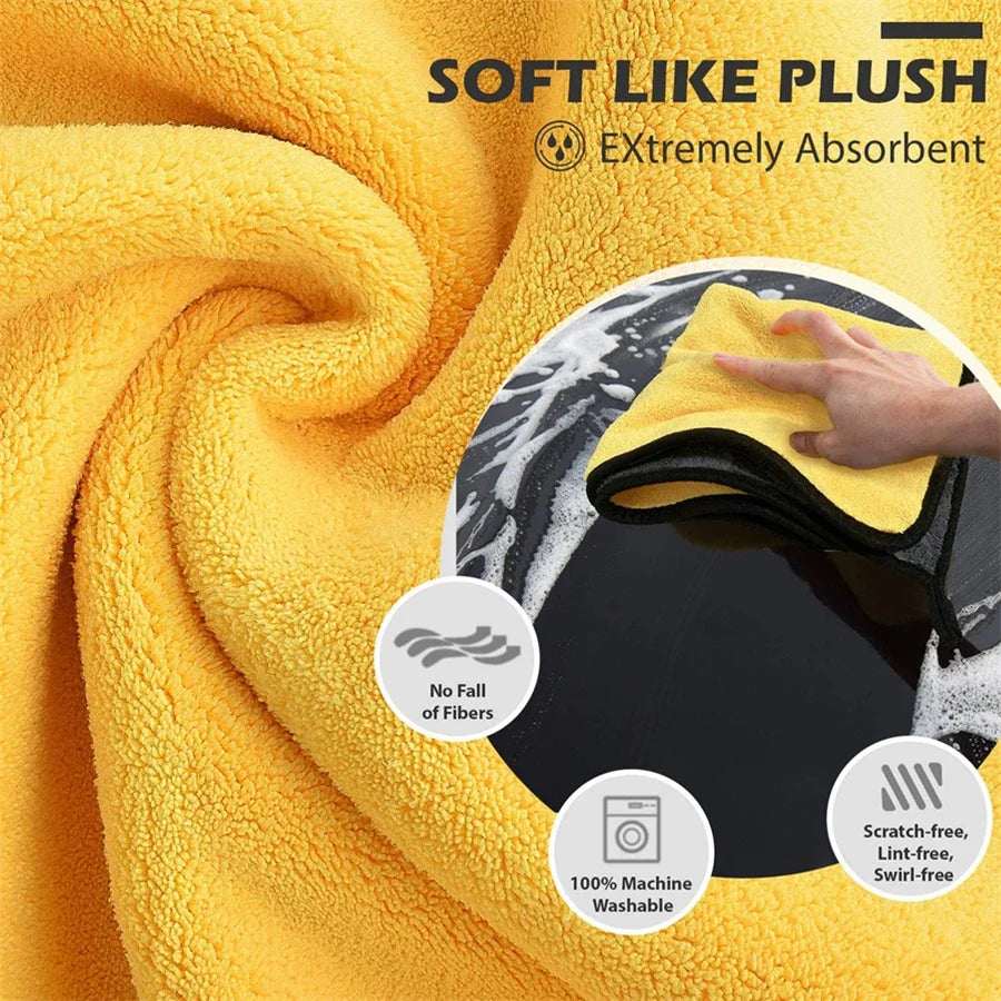 Microfiber Car Drying Towels, Thick Double Layer Cleaning Cloths, 12 x 12 or 12 x 24 Inch, 1 to 10 Pack