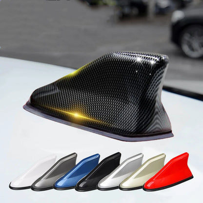Universal Shark Fin Roof Antenna with Built-In AM/FM Cable, No Drilling Install, Carbon Fiber Look and Solid Colors