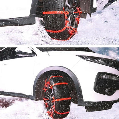 Snow chain ties on a car in the snow