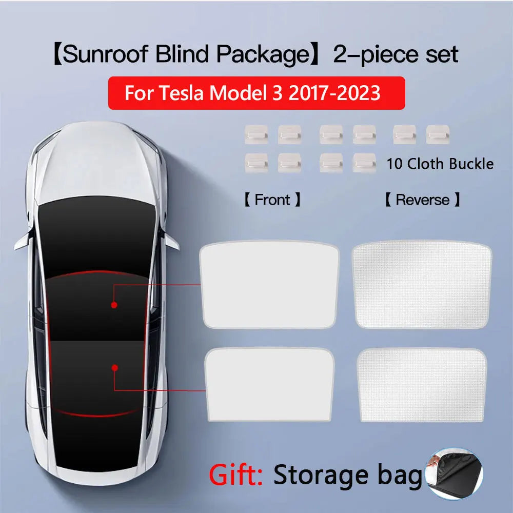 Glass Roof Sunshade for Tesla Model Y 2020-2024 and Juniper, Model 3 2017-2023 and Highland, Clip-On Shades in Black, White or Blue