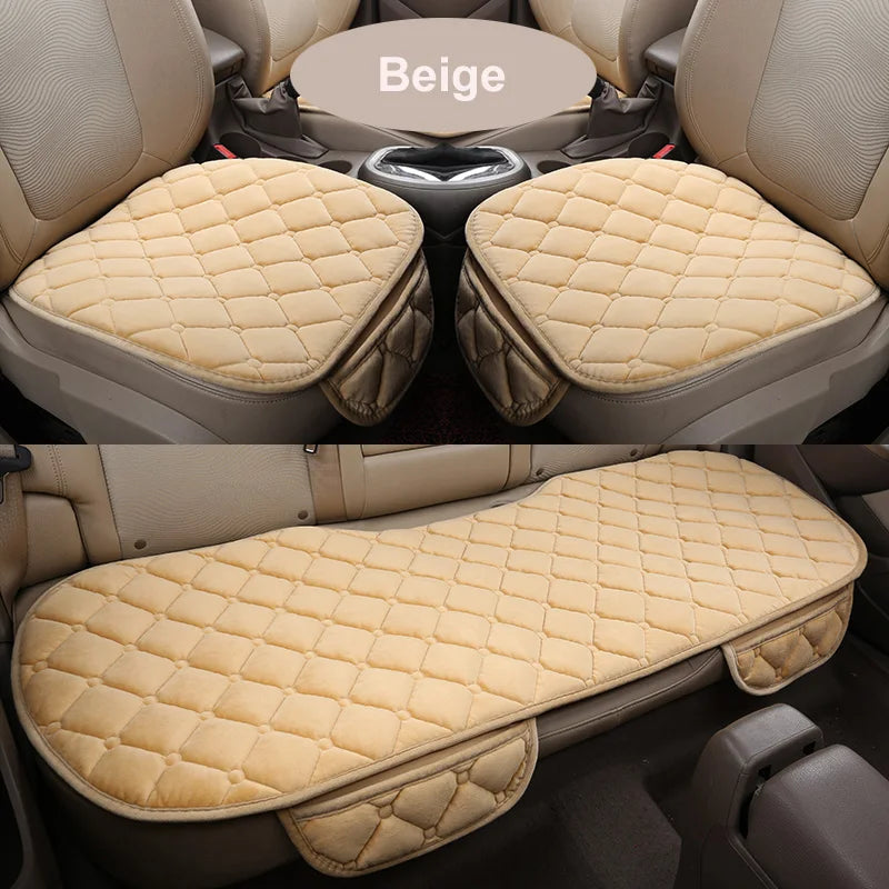 Plush Winter Car Seat Pads, Warm Non-Slip Cushions for Front and Rear Seats, Single Pad or 3 Piece Set, 4 Colors